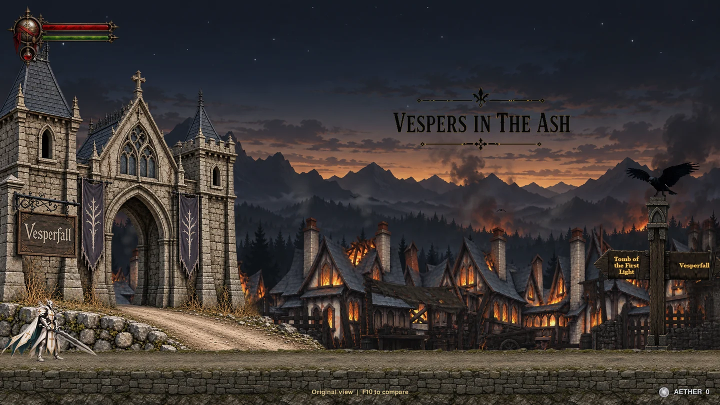 Explore actual gameplay at the edge of the burning village